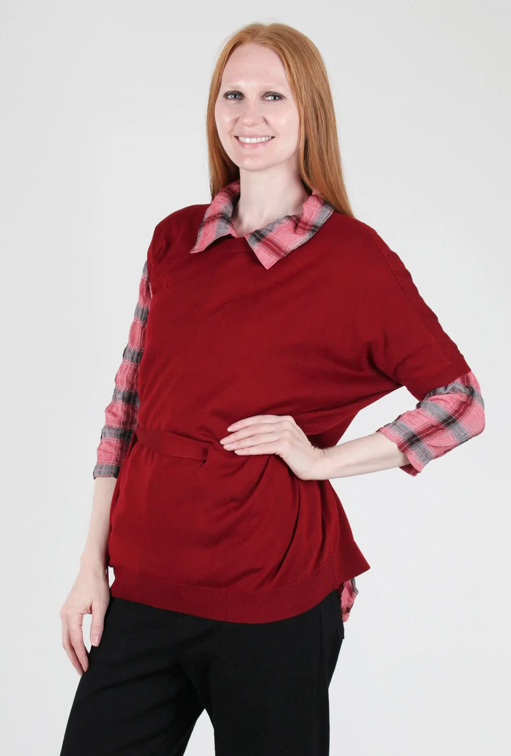 Asym Tie-Detail Sweater, Red