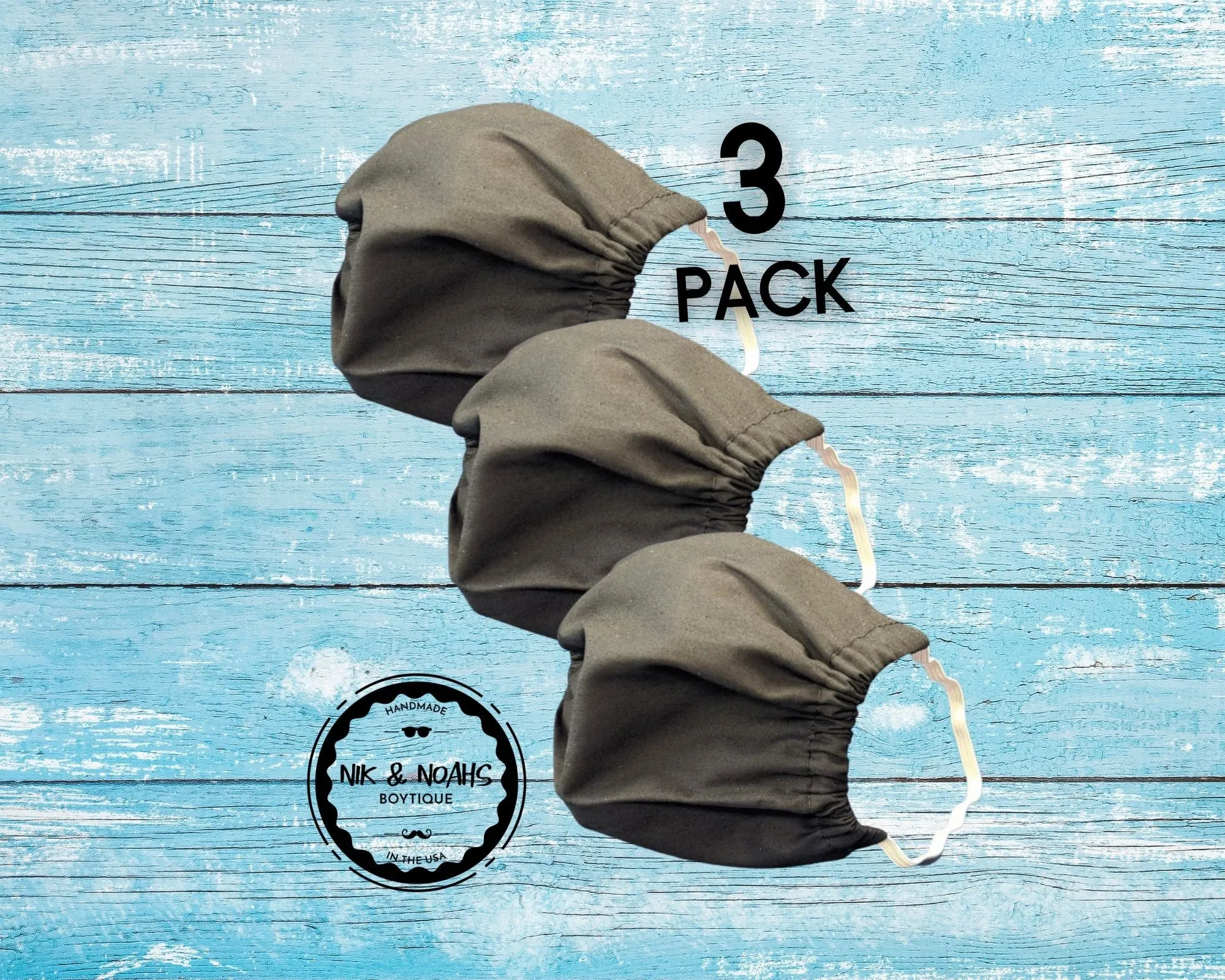 Black Cotton Face Masks Double Layer with Filter Pocket 3 Pack 5 Pack Comfy Elastic Washable Reusable Customize