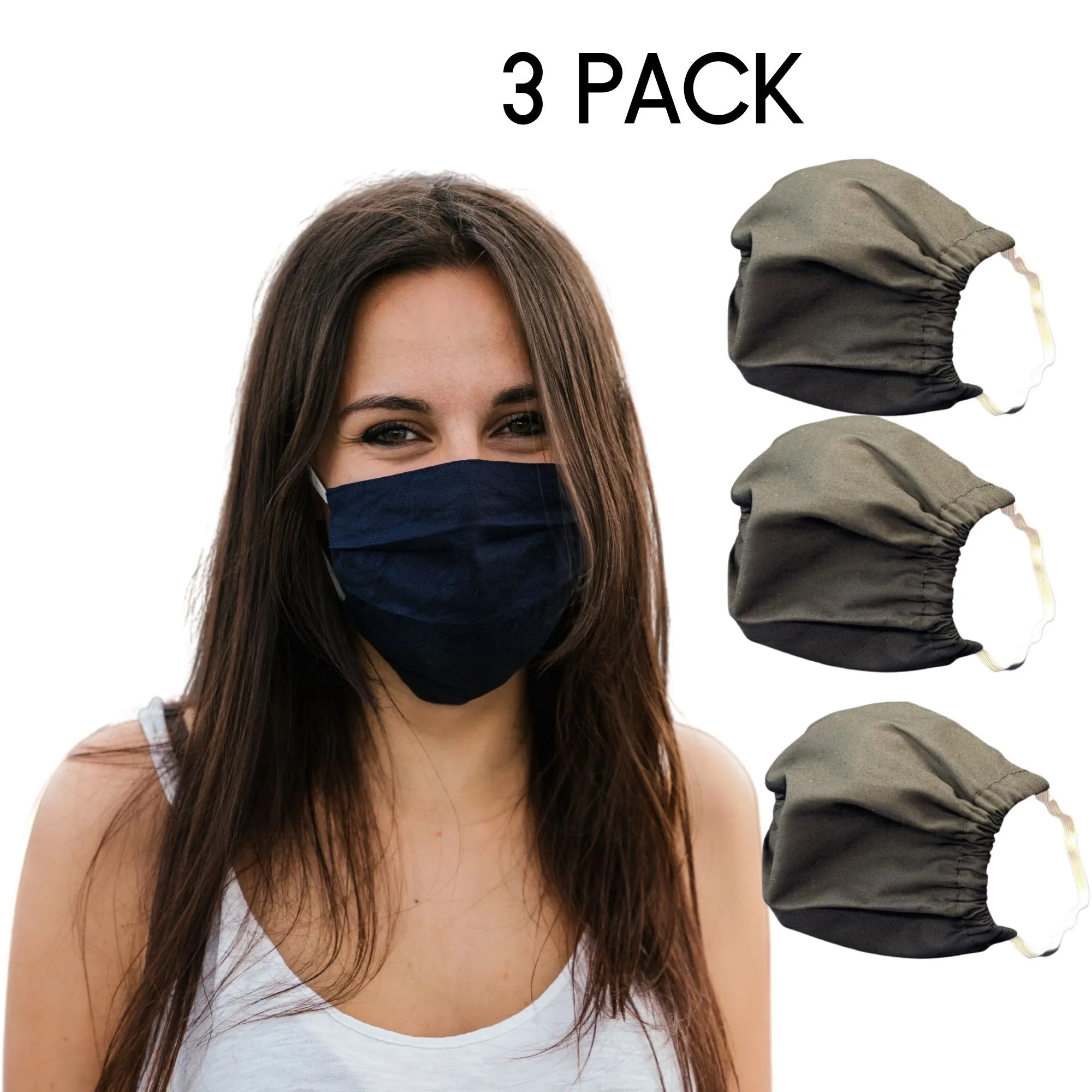 Black Cotton Face Masks Double Layer with Filter Pocket 3 Pack 5 Pack Comfy Elastic Washable Reusable Customize