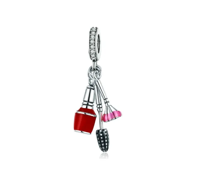 Colorful Enamel Makeup Artist Triple Dangle Charm 925 Sterling Silver