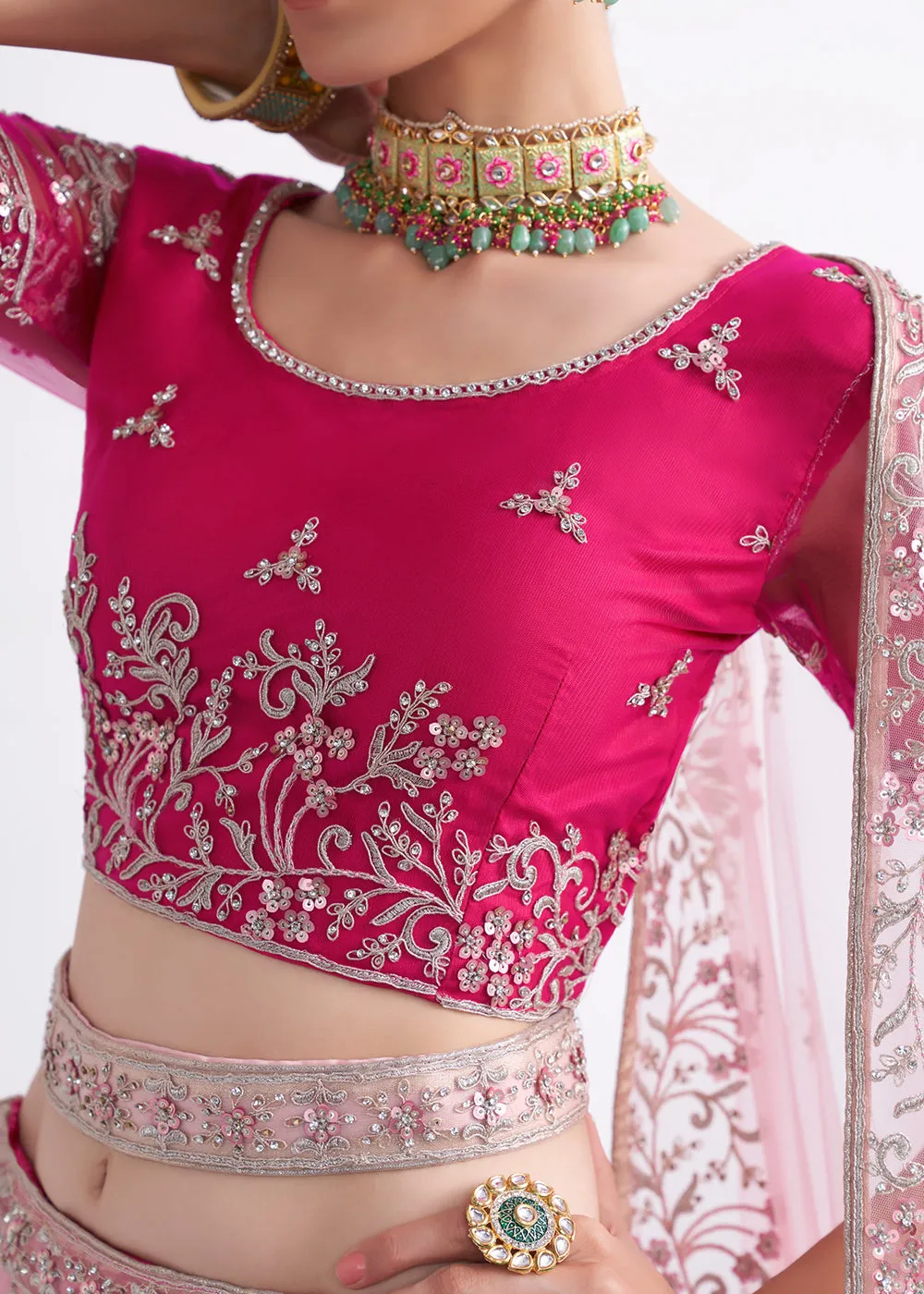 Gorgeous Shaded Pink Heavy Embroidered Bridal Lehenga Choli