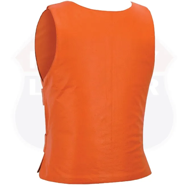 HL14945Orange Women Orange Bullet Proof Leather Vest