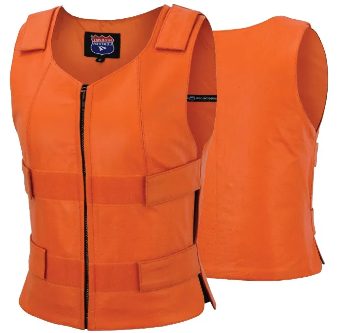 HL14945Orange Women Orange Bullet Proof Leather Vest