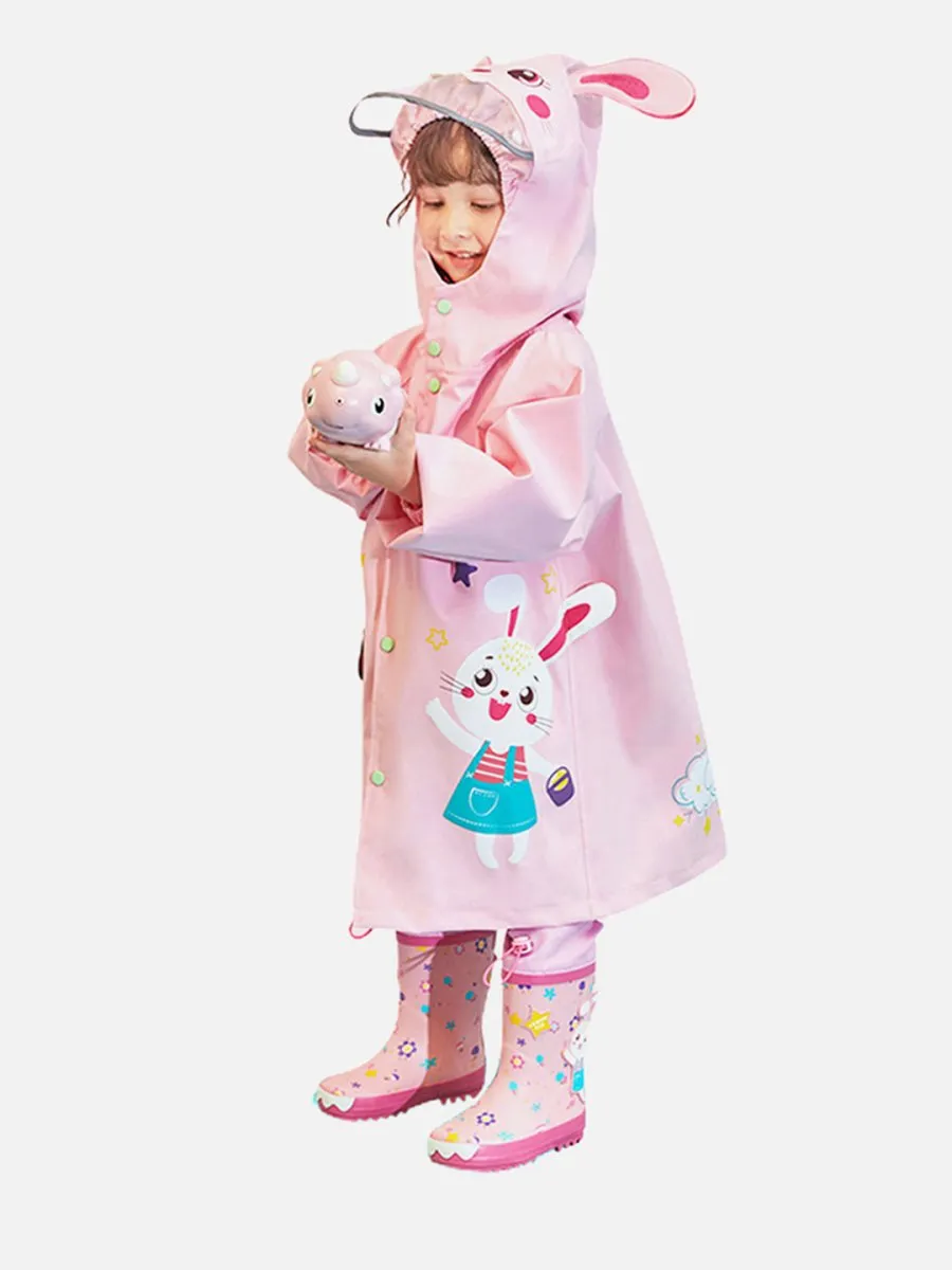 Little Surprise Box Baby Pink Rabbit Theme Raincoat for Kids