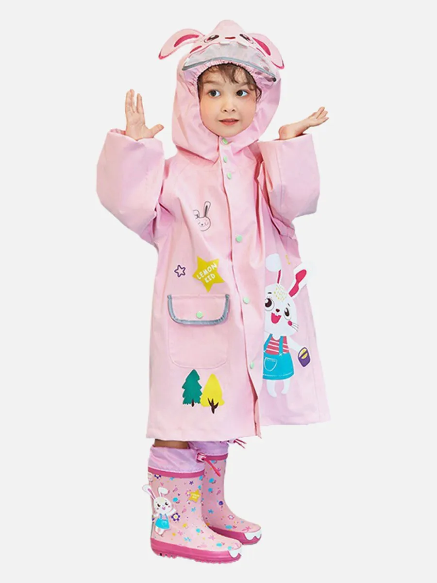 Little Surprise Box Baby Pink Rabbit Theme Raincoat for Kids