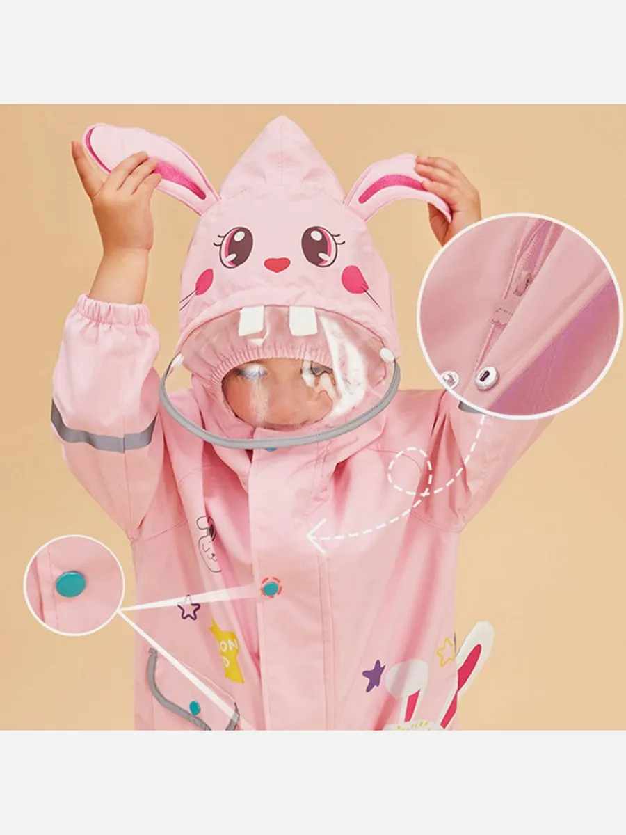 Little Surprise Box Baby Pink Rabbit Theme Raincoat for Kids