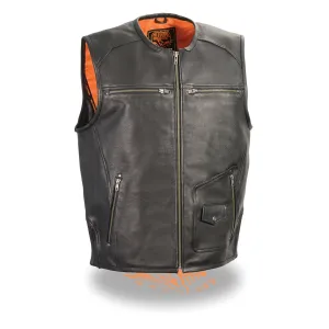 Milwaukee Leather-MLM3570-Men's Black Leather vest with Zipper Front Vest and Side Stretch Flex