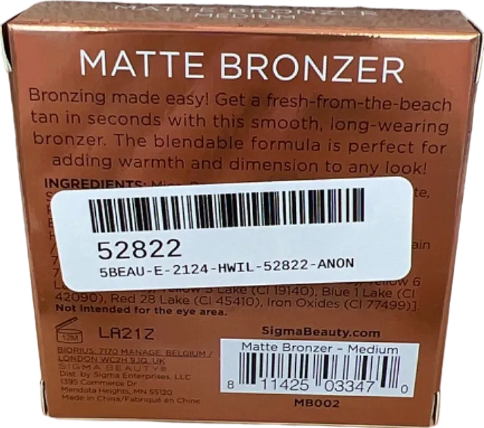 Sigma Matte Bronzer Medium No Shade No Size